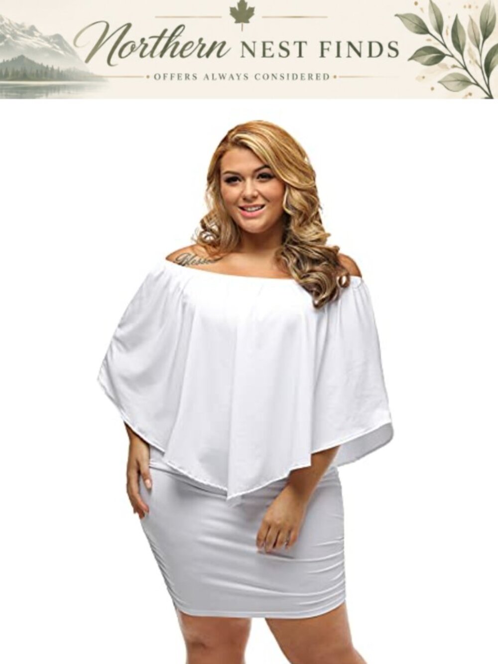 Plus Size Off Shoulder Ruffle Bodycon Mini Dress - Picture 4 of 6